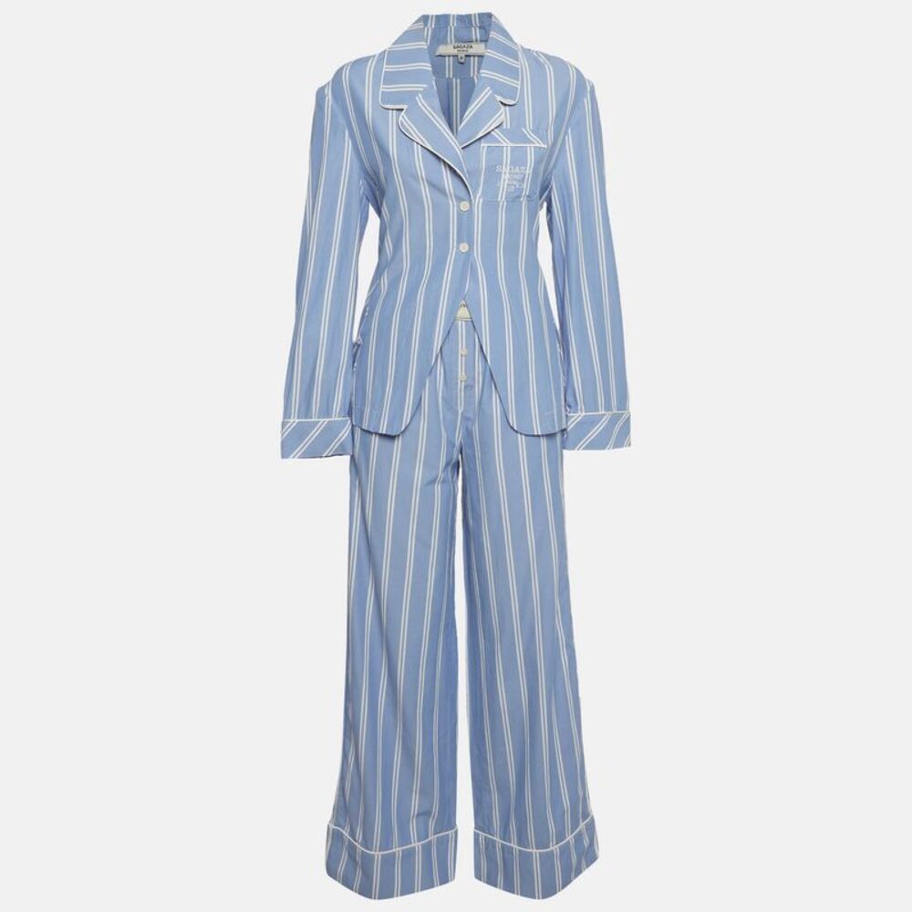 Sagaza Blue/white Striped Cotton Shirt And Eleonora Pants Suit S